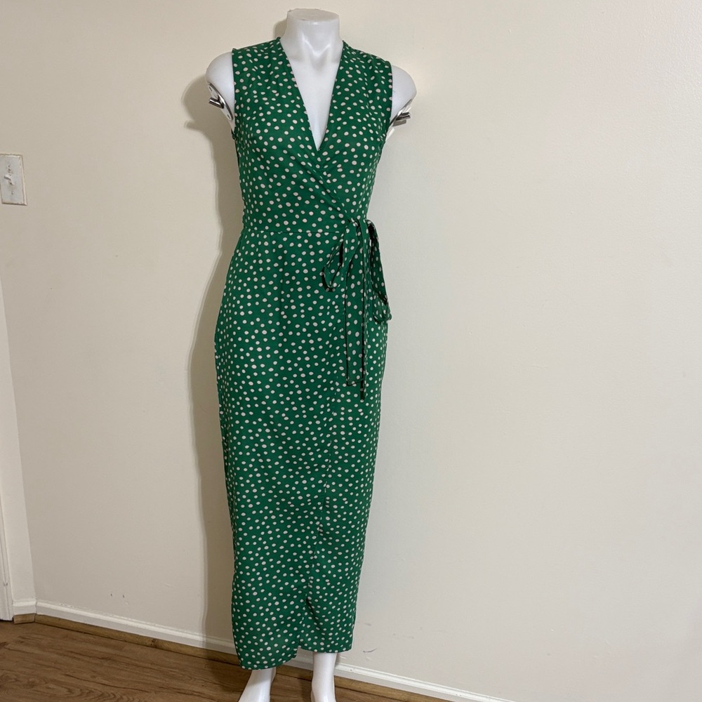 Club L London Green Polka Dot Wrap-Style Maxi Dress